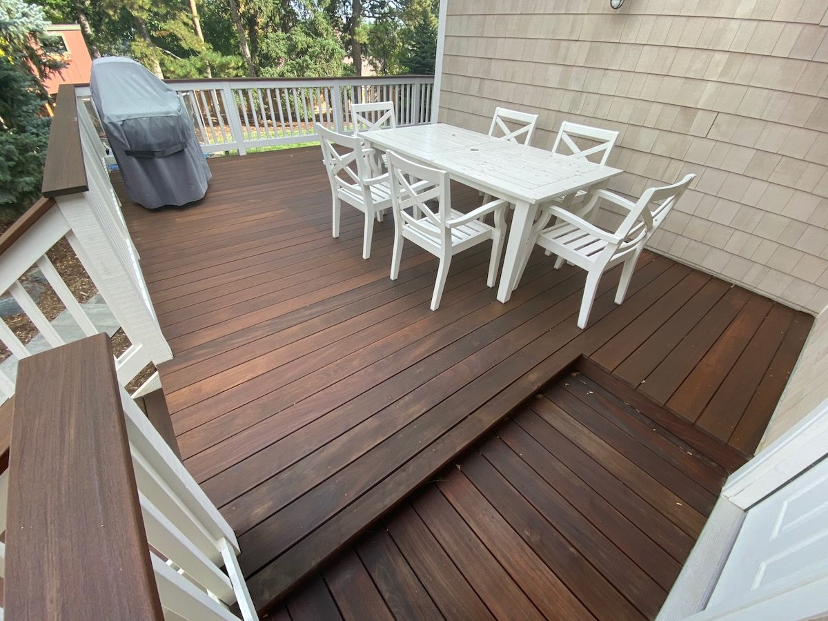 restored wooden hardwood deck with oil deck stain